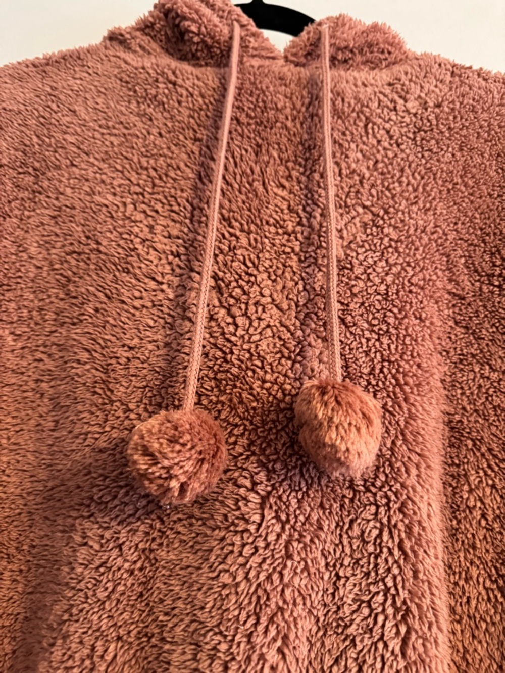 Cozy Plush Pom-Detail Hooded Pullover in Dusty Rose - Picture 5 of 7
